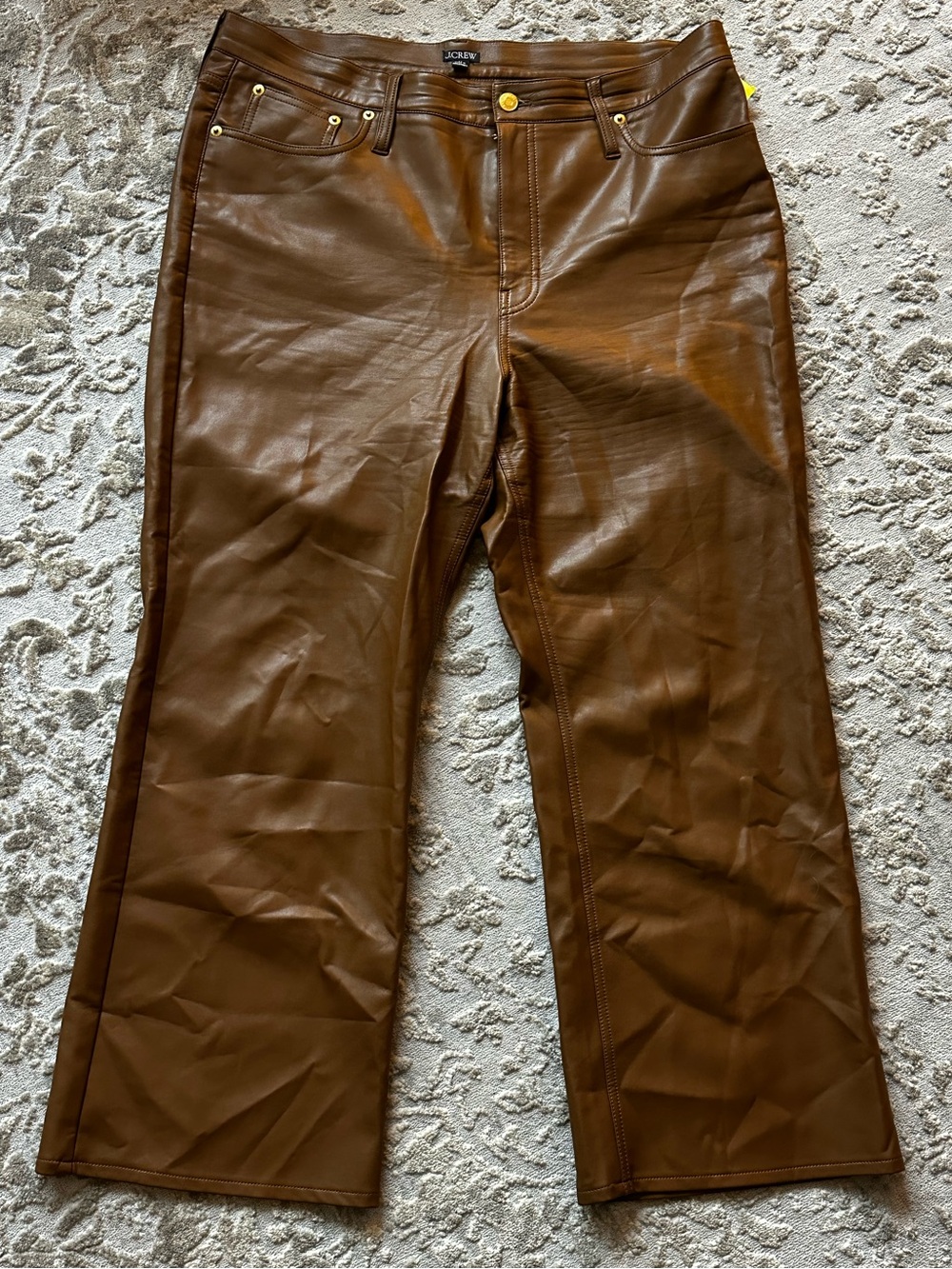J. Crew Slim Wide-Leg Pants in Faux Leather, Brown Sugar Color - Picture 9 of 10